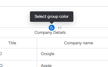 Close up of button to pick group colors