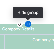 Close up of button to hide a column group
