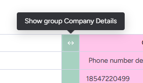 Close up of button to show a column group